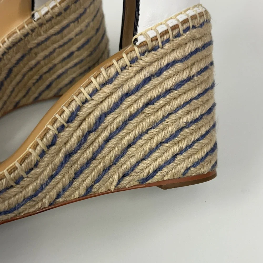 CAbi Blue Parker espadrille Denim Wedge Sandals 7